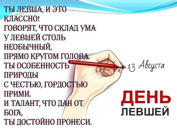 Картинки и открытки на Международный день левшей — скачать бесплатно. С Днём левшей: картинки с надписями и пожеланиями