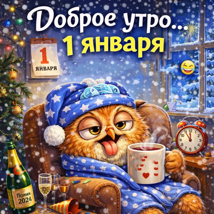 Первое утро Нового года — прикольные картинки 1 января