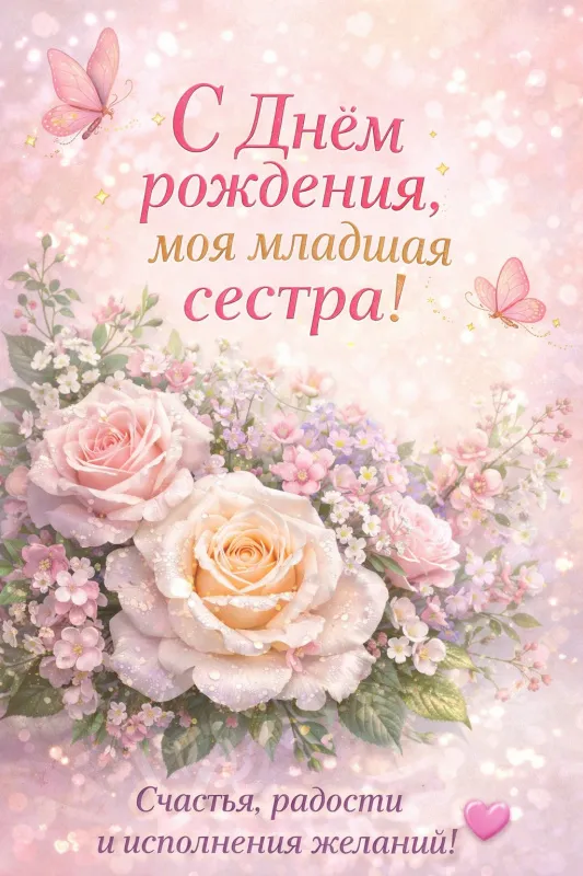 Открытки с Днем рождения сестре. Открытки с Днём рождения младшей сестре