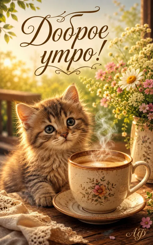 Картинки с добрым утром с котиками. Позитивные картинки с котами на утро