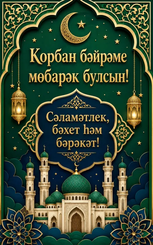 Открытки с праздником Курбан-байрам. Открытки на татарском языке: Корбан бәйрәме мөбарәк булсын