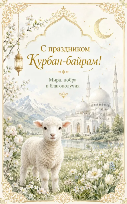 Открытки с праздником Курбан-байрам. Открытки со священным праздником &nbsp;Курбан-байрам для родных и близких
