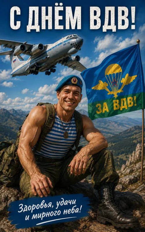 Прикольные картинки с Днем ВДВ с добрыми пожеланиями. Добрые картинки с пожеланиями мирного неба и удачи