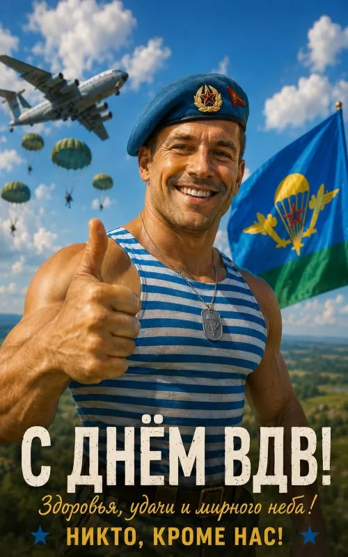 Прикольные картинки с Днем ВДВ с добрыми пожеланиями. Добрые картинки с пожеланиями мирного неба и удачи