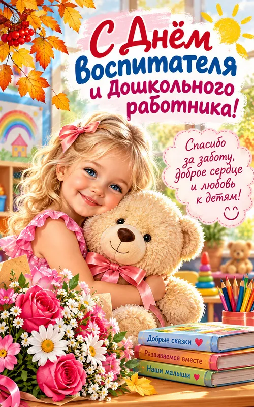 Красивые открытки с Днём воспитателя и дошкольного работника 27 сентября. Поздравления воспитателям и работникам детского сада