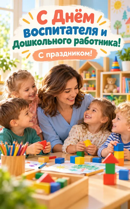 Красивые открытки с Днём воспитателя и дошкольного работника 27 сентября. Открытки с добрыми пожеланиями на 27 сентября