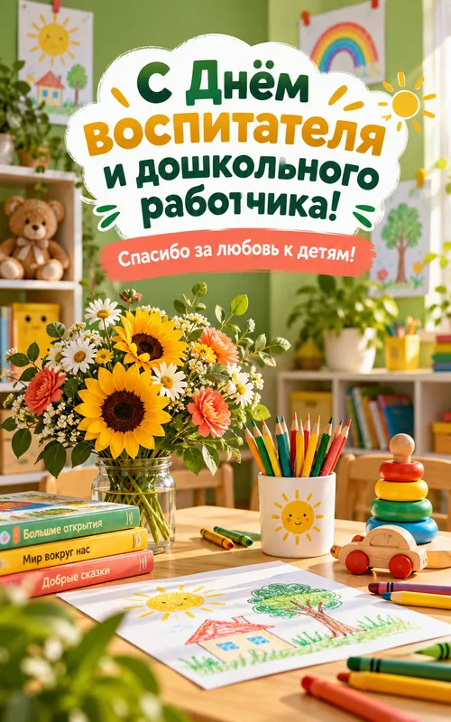 Красивые открытки с Днём воспитателя и дошкольного работника 27 сентября. Открытки с добрыми пожеланиями на 27 сентября