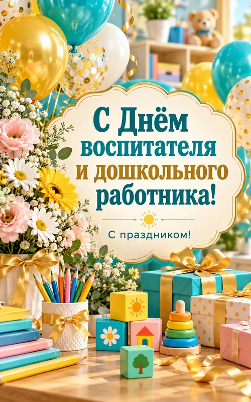 Красивые открытки с Днём воспитателя и дошкольного работника 27 сентября. Открытки с добрыми пожеланиями на 27 сентября