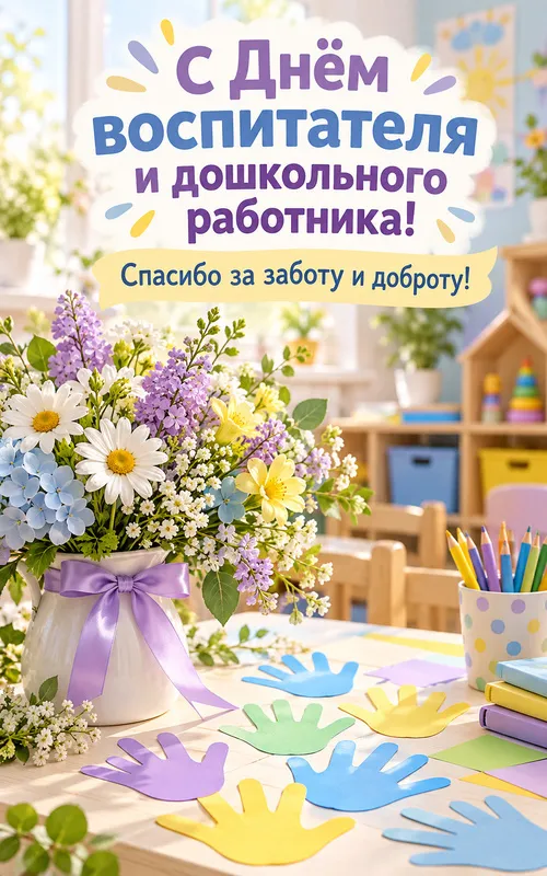 Красивые открытки с Днём воспитателя и дошкольного работника 27 сентября. Открытки с добрыми пожеланиями на 27 сентября
