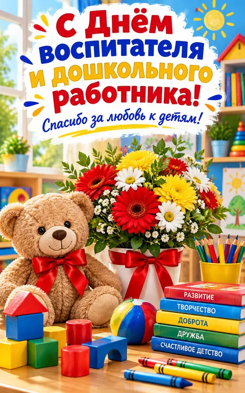 Красивые открытки с Днём воспитателя и дошкольного работника 27 сентября. Поздравления воспитателям и работникам детского сада