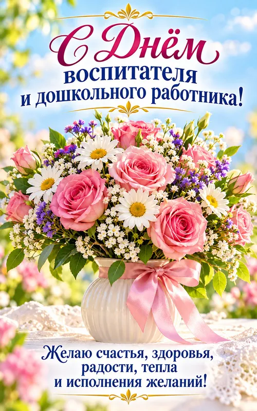 Красивые открытки с Днём воспитателя и дошкольного работника 27 сентября. Открытки с добрыми пожеланиями на 27 сентября
